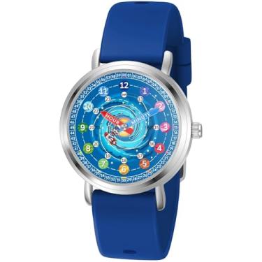 Imagem de Afcrho Relógio infantil – Relógios analógicos para crianças de 7 a 10 anos, 8 a 12 anos, ferramenta de ensino de tempo de aprendizagem de astronautas, 31. Astronauta, pulseira azul com mostrador