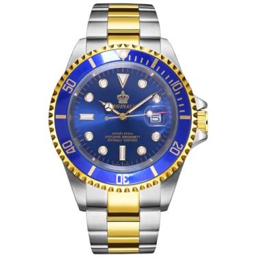 Imagem de Reginald Relógio masculino luminoso de quartzo giratório bisel safira vidro prata aço inoxidável pulseira e caixa à prova d'água esportes preto, ouro e azul, esportes