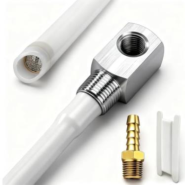 Imagem de Tubo de coleta de tanque de combustível marítimo de 30,5 cm com filtro universal, tubo de coleta de combustível de polietileno com conector de farpa de latão, serve para tanque de combustível de barco