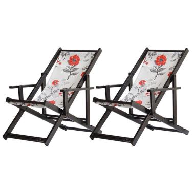 Imagem de Kit 2 Espreguiçadeiras Dobrável Black Cb-cinza Floral