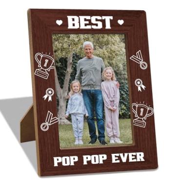 Imagem de BKDJPC Best Poppop Ever Gift From Grandkids, Best Poppop Ever Moldura de madeira, porta-retrato de Dia dos Pais, presentes exclusivos para papai, presentes de aniversário para vovô, decoração de mesa