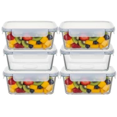 Imagem de Kit Jogo 6 Potes Retangulares Transparente 370 ml Hemético Comida Cozinha Alimento