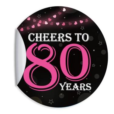 Imagem de ZEIKAEYR 80 adesivos rosa de aniversário de 80 anos - Cheers to 80 Years - Adesivos adesivos redondos de 3,8 cm - Suprimentos de decoração de aniversário de 80 anos - Ótimo para lembrancinhas de festa