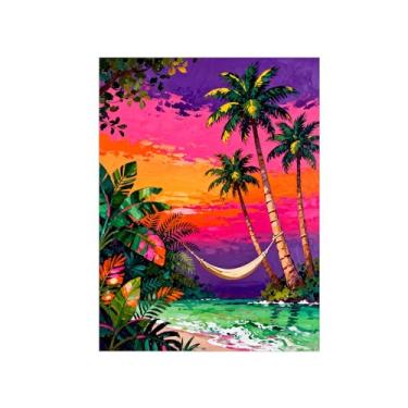 Imagem de Quadro moderno em tela sol praia palmeiras Imagem colorida para decoração sala de estar estampa paisagem 60x80cm24x31in sem moldura