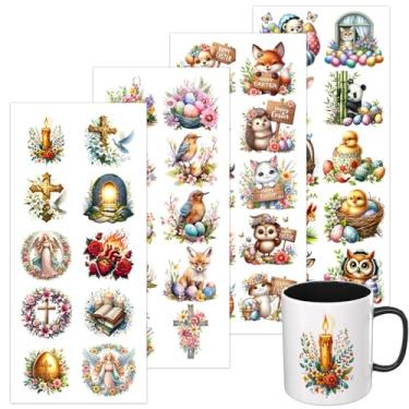 Imagem de Elewins Adesivos UV DTF - 4 peças UV DTF Cup Wrap adequado para 473 ml, canecas, cadernos, etc. Para criatividade DIY, adesivo de transferência UV DTF de alta viscosidade (Páscoa)