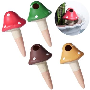 Imagem de Conjunto de 4 pontas de irrigação de plantas de terracota de cogumelo, estacas autoirrigáveis para cuidados automáticos com plantas