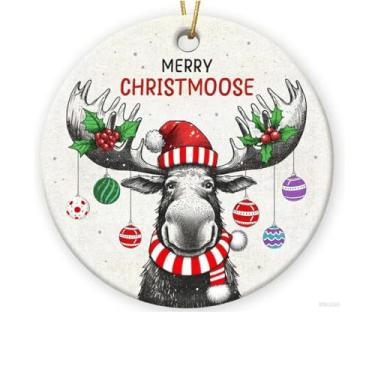 Imagem de Enfeites de Natal para casa de fazenda, lindo alce, gato, porco, galinha, ganso, decoração de árvore de Natal, cerâmica engraçada (mose)