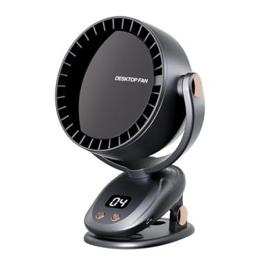 Imagem de HINEIBER Ventilador de clipe recarregável, ventilador portátil operado por bateria com inclinação ajustável, display digital, pequeno ventilador de mesa pessoal silencioso para acampamento de