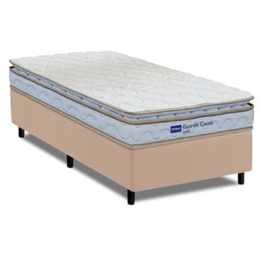 Imagem de Cama Box Solteiro Probel Espuma D33 Pillow Top 88x188x56cm Guarda Costas Lyon Branco/Bege