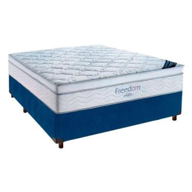 Imagem de Cama Box Azul + Colchão Casal Freedom Ortobom