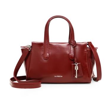 Imagem de LA FESTIN Bolsa tiracolo feminina, pequena, de couro legítimo, resistente a arranhões para deslocamento diário e encontro, alça ajustável, Vermelho
