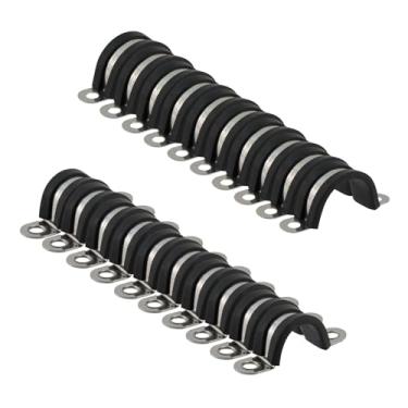 Imagem de Nicerity Braçadeira de fio de alça de tubo em U de 3,5 cm + 3 cm, grampos isolados de borracha acolchoados, braçadeira de conduítes suporte de tubo de metal para fixação de fio de tubo de tubo (Φ 25