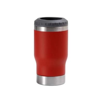 Imagem de Copo Térmico Inox 2 em 1 Porta Long Neck e Lata 420ml Parede Dupla Vácuo com Abridor Integrado - Mantém Bebida Gelada por Horas (Vermelho)