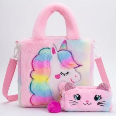 Imagem de Kit Lancheira Térmica com Estojo de Pelúcia, Design Mágico para Meninas, Acessórios Escolares E Passeios