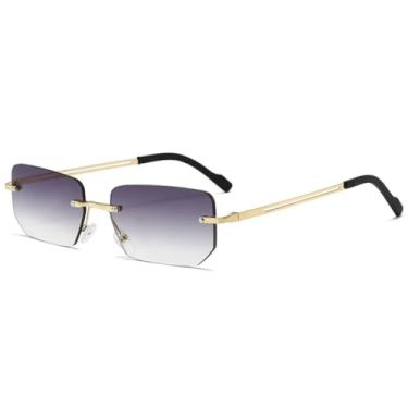 Imagem de Óculos de sol quadrados sem armação femininos, clássicos, ultraleves, de metal, para áreas externas, casuais, com proteção solar UV400 (cinza)