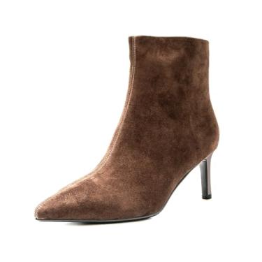 Imagem de ONEENO Botas femininas clássicas de camurça com bico fino e cano curto, Marrom, 37