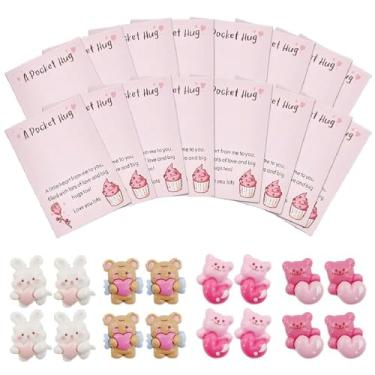 Imagem de werdecade Cartões de abraço de bolso, 16 peças, cartões de encorajamento de animais fofos a granel com pingentes de resina 3D, cartões de felicitações de coelho e urso para amigos, presentes de boa