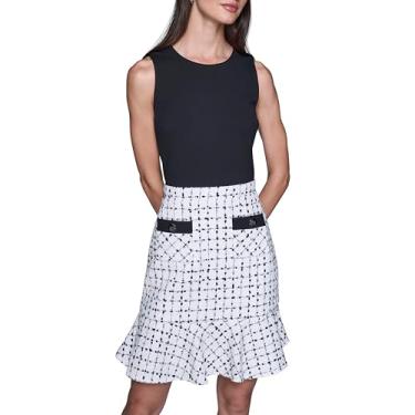Imagem de Karl Lagerfeld Vestido feminino sem mangas com saia de tweed contrastante, Branco macio e preto, 44