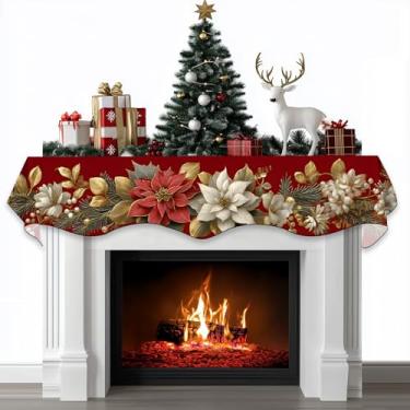 Imagem de BVBOX Cachecol de cornija de lareira de Natal capa decorativa lenços de corredor para decoração de prateleira de lareira de Natal de inverno (177,8 cm C x 43,2 cm L, flores)