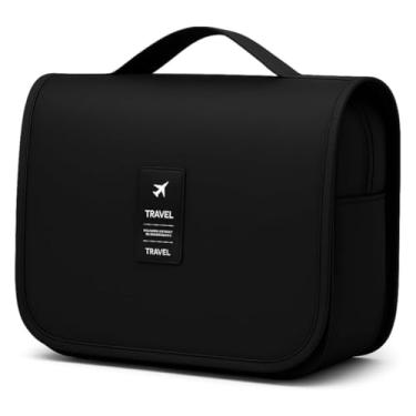 Imagem de Bolsa Necessaire Maquiagem Cosméticos Viagem Com Divisória e Cabide para Pendurar Organizador de Maquiagem Shampoo Perfumes Higiene Pessoal (Preto)