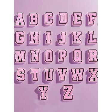 Imagem de Berloques de letras universitárias para sapatos, estilo universitário inicial A-Z, acessórios de decoração de sapatos de PVC para lembrancinhas de festa de meninas, rosa, One Size