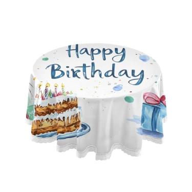 Imagem de SEHANY Toalha de mesa redonda para festa de feliz aniversário de 152 cm, tecido lavável sem rugas, toalha de mesa redonda com decoração de renda para decoração de aniversário de restaurante