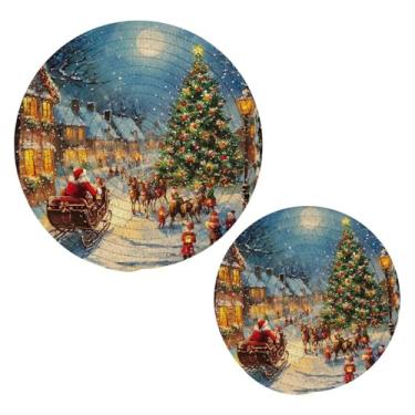 Imagem de Blueangle 2 peças de suporte de panela de tripé Snowy Streets - conjunto de pegadores de panela de tecido redondo - almofadas quentes trançadas de algodão - porta-copos - tapetes de mesa para cozinhar