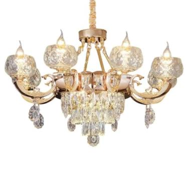 Imagem de Luminária pendente de cristal em estilo europeu para sala de estar, com um toque sofisticado, leve e luxuosa, luminária pendente grande, construção própria, andar intermediário, hall de entr