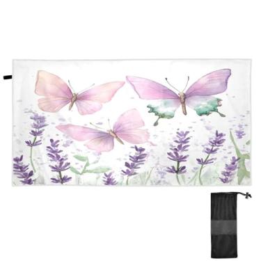 Imagem de ATTX Toalha de praia de borboletas lavanda 79 x 188 cm - Cobertor de microfibra leve de secagem rápida e resistente à areia para piscina, ioga, academia e viagens | Esportes de banho de natação
