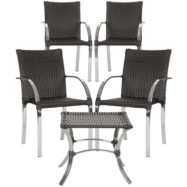 Imagem de Jogo de 4 Cadeiras com Mesa de Centro Ascoli Marrom