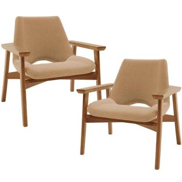 Imagem de Kit 02 Poltronas Decorativa Para Sala De Estar Living Base Madeira Becker L02 Bouclê Mostarda - Lyam Decor
