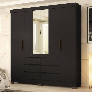 Imagem de Guarda-roupa Casal 4 Portas Cadis Touch Móveis Preto/Amêndola