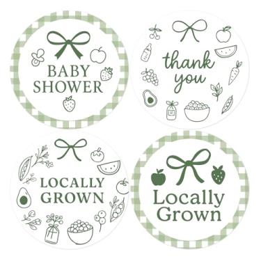Imagem de 120 peças de adesivos de agradecimento cultivados localmente, etiquetas redondas minimalistas de design de arco de linha verde para mercado de fazendeiros, tema de fazenda fresca, lembrancinhas feitas