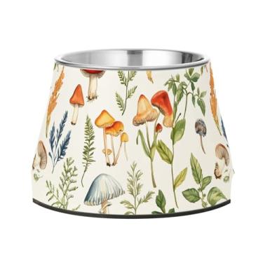 Imagem de SEHANY Tigelas para cães de ervas e cogumelos antiderrapante de aço inoxidável com fundo de borracha para evitar tombamento, tigelas elevadas para comida e água quadriculadas para cães e gatos