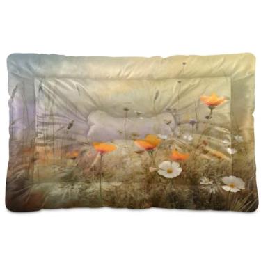 Imagem de SEHANY Cama para cães e gatos com flores silvestres coloridas com fundo antiderrapante, cama de canil, colchão macio para animais de estimação, lavável para cães pequenos, médios e grandes, gatos