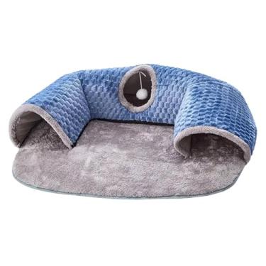 Imagem de IEUDNS Centro de tapete de túnel de gato Centro de esconderijo interativo, túneis de túneis de carpete de gato cama de túnel de gato para gatos internos e, Blue M