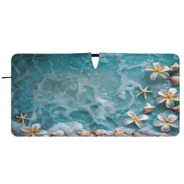 Imagem de Blueangle Para-brisa estrela do mar e coral - 149.9 cm x 76.2 cm dobrável carro janela dianteira para-sol blocos raios UV viseira solar (752)