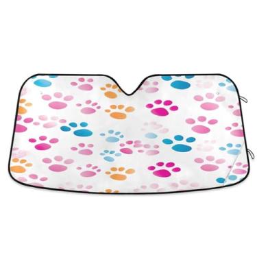 Imagem de ATTX Cute Paw Prints Para-brisa de carro 139.7 cm x 70.1 cm Protetor solar universal com proteção UV, persiana de janela frontal automática dobrável para caminhões Sedans SUVs #223