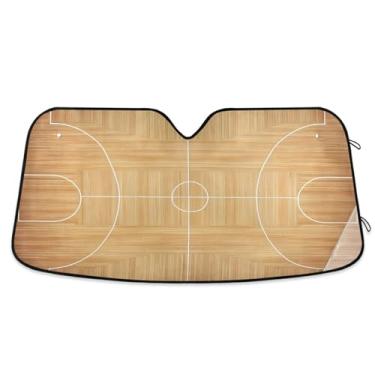 Imagem de ATTX Para-brisa de carro de quadra de basquete 144.8 cm x 80.0 cm Protetor solar universal com proteção UV, persiana de janela frontal automática dobrável para Sedans SUVs caminhões #737