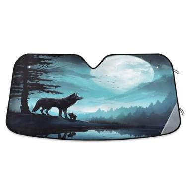 Imagem de ATTX Para-brisa de carro Evening Moon Wolf 134.6 cm x 59.7 cm Protetor solar universal com proteção UV, persiana de janela frontal automática dobrável para caminhões Sedans SUVs #614