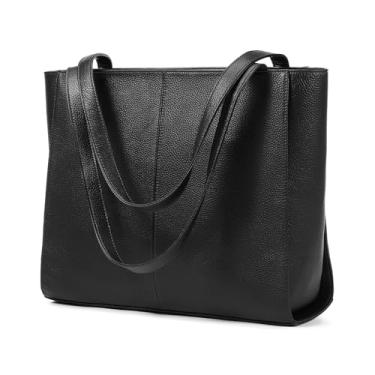 Imagem de UEIRY Bolsa feminina de couro legítimo, bolsas de ombro femininas grandes, bolsas de mão com compartimentos, Preto, Large
