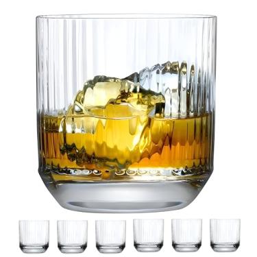 Imagem de NUDE Conjunto de 6 copos de uísque DOF – 304.8 g Premium sem chumbo cristal Old Fashioned Rocks copos para Whisky, Scotch & Bourbon – Padrão linear gravado, lavável na lava-louças