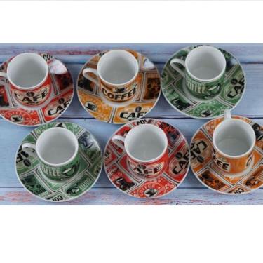 Imagem de Jogo de 12 Peças para Café em Porcelana Colors Coffee | Canecas 80ml com Pires | Conjunto para Chá e Café Elegante