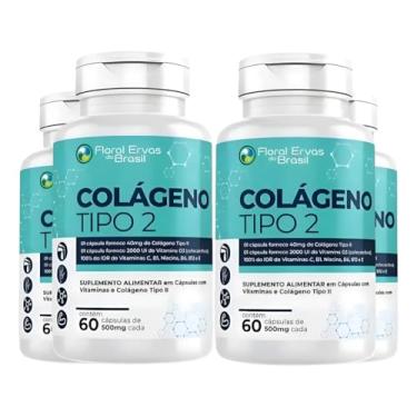 Imagem de KIT C/4 Un. Colageno Tipo 2 Com Vit. D3 B12 B6 Puro Maior Absorção 500mg 60cáp Floral Ervas