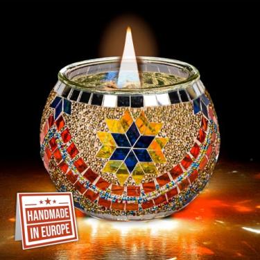 Imagem de Castiçal de mosaico cor laranja