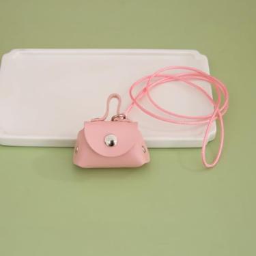 Imagem de 1 minibolsa de moedas de couro PU moderna com pingente, bolsa compacta de armazenamento de fone de ouvido com carteira de pescoço para viagens e uso diário, rosa