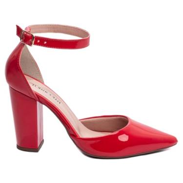 Imagem de SAPATO SCARPIN FEMININO TORRICELLA VERNIZ VERMELHO FIVELA DE AJUSTE NA COR DOURADO, NÚMERO 39