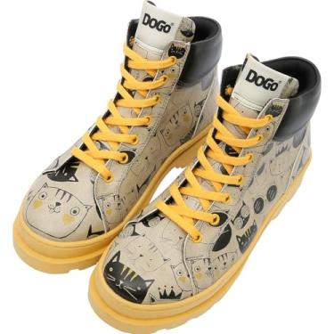 Imagem de DOGO Botas de cano curto femininas – couro vegano e botas femininas feitas à mão e botas de tornozelo,, Gatos monocromáticos, 38