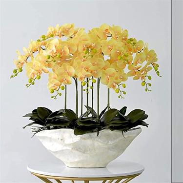 Imagem de Flor artificial com vaso orquídea artificial com vaso flores artificiais Phalaenopsis flor falsa em vaso para sala de jantar, mesa e sala de estar (D)
