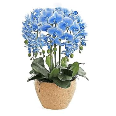 Imagem de LMJYU Flor artificial com vaso de cerâmica Phalaenopsis flores artificiais 55 cm orquídea artificial casa vaso decoração falsa floral falso